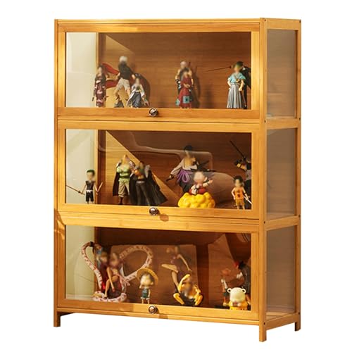 3-stöckiger Transparenter Display Cabinet, Bambus-Vitrine mit Acryltüren, for Zuhause, Büro, Spielzimmer, Wohnzimmer(Natural,80cm/31.5in) von Generic
