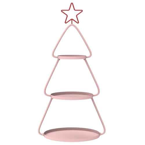 3-stufiger Weihnachtsbaum-Beistelltisch, Kleiner Beistelltisch aus Metall mit Mehrschichtigen Regalen, Einfache Montage, for Wohnzimmer, Schlafzimmer(Pink) von Generic