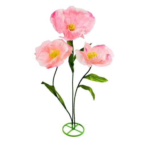 3-teiliges Set Riesige künstliche Mohnblumen-Papierblume Hochzeitsdekor Straße führt Mohnblumen Geburtstagsparty-Hintergrunddekor Bühnenfenster-Display(Pink,1 Base) von Generic