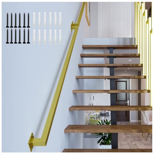 3.0 M Treppengeländer Mit Halterungen Innen Aussen Haltegriff Geländer Wandhandlauf Für Treppen, Brüstung, Balkon(Gold,210cm/6.8ft) von Generic