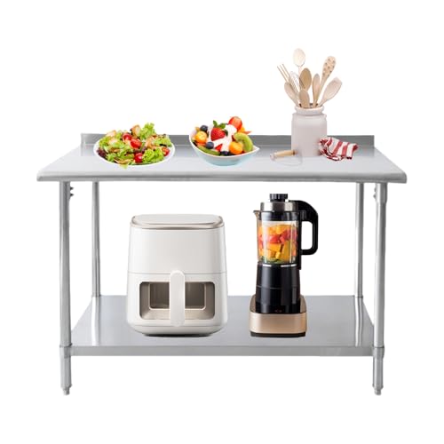 30" Commercial Stainless Steel Prep Table with Backsplash & Undershelf – Adjustable Height Kitchen Workbench for Food Prep Silver 24" W x 34" H (76x60x86cm) von Generic