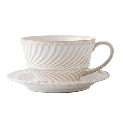 300ML Relief Keramik Tasse und Teller Set Tasse Dim Sum Gericht Nachmittag Kaffee Tasse und Untertasse Persönlichkeit von Generic