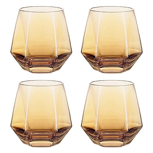 300ml Diamant Whiskey Gläser 4/6 Set, Klar Geometrisch Modisch Wasser Saft Tumbler Gekippt Scotch Glas Modern Look Für Männer Frauen, Ehemann, Freunde, Glaswaren Für Bourbon/Rum/Bar Tumbler (Braun-4) von Generic