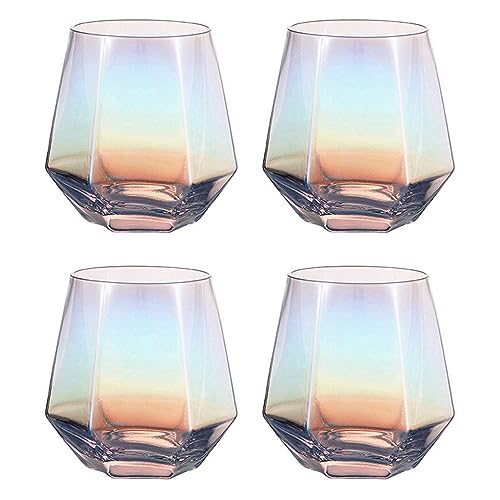 300ml Diamant Whiskey Gläser 4/6 Set, Klar Geometrisch Modisch Wasser Saft Tumbler Gekippt Scotch Glas Modern Look Für Männer Frauen, Ehemann, Freunde, Glaswaren Für Bourbon/Rum/Bar Tumbler von Generic