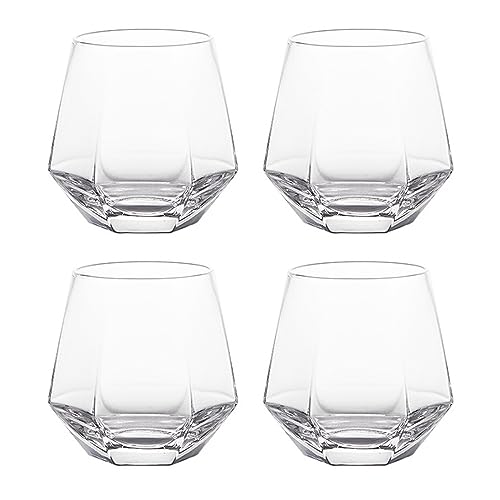 300ml Diamant Whiskey Gläser 4/6 Set, Klar Geometrisch Modisch Wasser Saft Tumbler Gekippt Scotch Glas Modern Look Für Männer Frauen, Freunde, Glaswaren Für Bourbon/Rum/Bar Tumbler (Transparent-4) von Generic