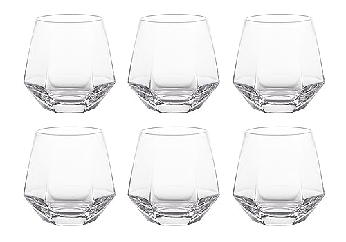 300ml Diamant Whiskey Gläser 4/6 Set, Klar Geometrisch Modisch Wasser Saft Tumbler Gekippt Scotch Glas Modern Look Für Männer Frauen, Freunde, Glaswaren Für Bourbon/Rum/Bar Tumbler (Transparent-6) von Generic