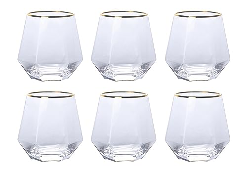 300ml Diamant Whiskey Gläser 4/6 Set, Klar Geometrisch Modisch Wasser Saft Tumbler Gekippt Scotch Glas Modern Look Für Männer Frauen, Papa, Ehemann, Freunde, Glaswaren Für Bourbon/Rum/Bar Tumbler von Generic