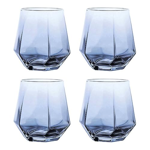 300ml Diamant Whiskey Gläser 4/6 Set, Klar Geometrisch Modisch Wasser Saft Tumbler Gekippt Scotch Glas Modern Look Für Männer Frauen, Papa, Ehemann, Freunde, Glaswaren Für Bourbon/Rum/Bar Tumbler von Generic