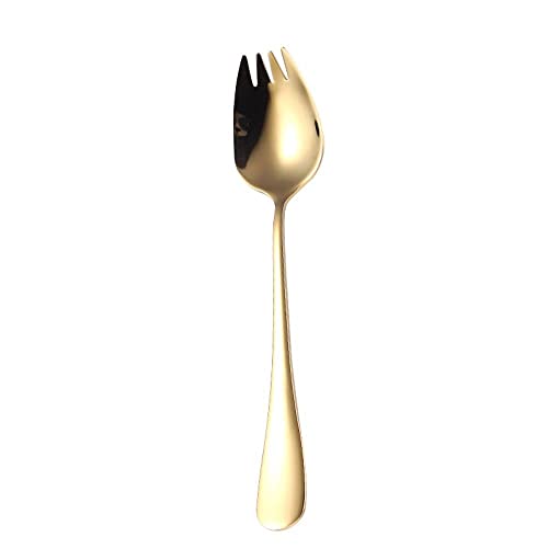 304 Edelstahl 2-in-1 Göffel kreative Löffel, Gabel, Salat Dessert Obst Werkzeug, Edelstahl Dessertlöffel, Obst Spork Picknick (Gold) von Generic