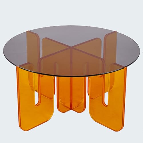 31" Runder Couchtisch for Wohnzimmer, Beistelltisch aus Acryl mit Platte aus Gehärtetem Glas, for Balkon, Kaffeeecke, Büro-Loungebereich(Orange) von Generic