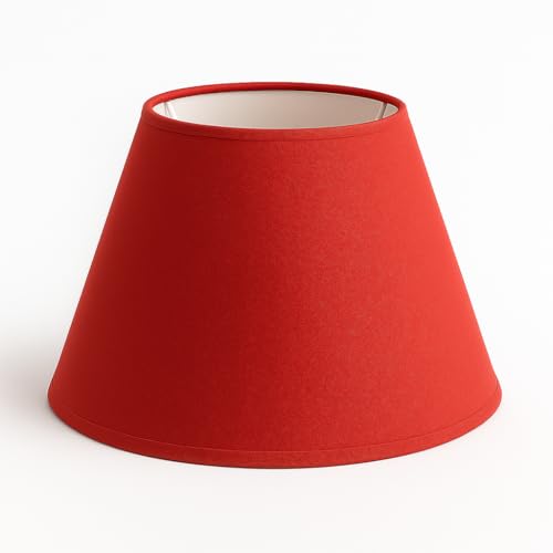 35 cm Lampenschirm, Kegel, Baumwollstoff mit weißer PVC-Rückseite, handgefertigtes Produkt, für Tischlampe, Stehlampe (Rot) von Generic
