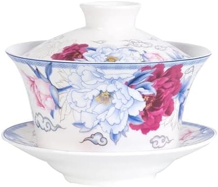 350ml Keramik Mit Großer Kapazität Gaiwan Porzellan Kunst Vogeltee Terrine Blume Teeschale Mit Untertassendeckel Kit Teeset Trinkgeschirr, C von Generic