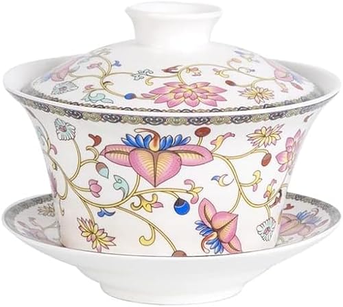 350ml Keramik Mit Großer Kapazität Gaiwan Porzellan Kunst Vogeltee Terrine Blume Teeschale Mit Untertassendeckel Kit Teeset Trinkgeschirr, F von Generic