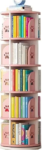 360° Drehbares Bücherregal Bücherregal Rundes Drehbares Bücherregal Bücherregal Mit Fußabdruckmuster 3/4/5-regal Mit Delphinmotiv Zuhause Bücherregal Mit Hoher Dic, Pink, 39 * 97cm von Generic