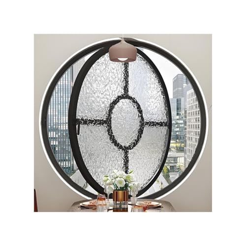 360° Drehbares Rundes Aluminiumfenster, Drehflügelfenster Aus Gehärtetem Glas Für Den Innenbereich, Badezimmer, Küche, Wohnzimmer – Ersatz-Lüftungsfenster Mit Griff(Black,90cm) von Generic