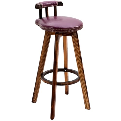 360-Grad-bürohocker in Barhöhe mit Rückenlehne, Moderner Barstuhl aus Rindsleder im Mid-Century-Stil, Leicht zu Reinigen, für Zuhause, Küchentheke (Sitzhöhe 83,2 cm)(Purple) von Generic