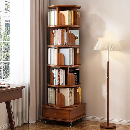360° Revolving Bookcase Bookshelf Book Shelf Corner for Bedroom Living Study Room Bookcases Free Standing for Small Space(Walnut Color) von Generic