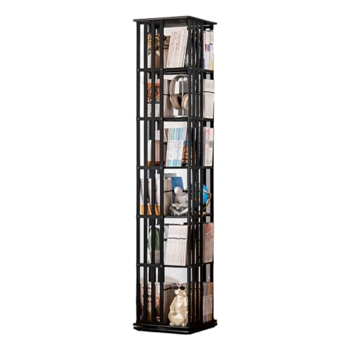 360° Rotating Bookcase Floor Standing Book Organizer Rotating Shelf Space Saving Rotating Book Cabinet Tower Storage Shelf for Living Room Bedroom(Black,14.5 * 14.5 * 70in) von Generic