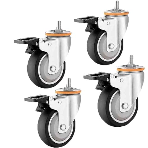 360° Schwenkbare Gleiter mit M16 Gewindebolzen, 4er Set Gummiräder für Möbel mit Bremse, Universelle Maschinen- und Transportrollen 100mm(With Brake) von Generic