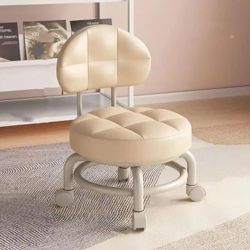 360 ° Swivel Backrest Stool, wasserdicht, Faux Leather Seat, Low Rolling Stool with Universal Wheels for Home Use, Stylish and Comfortable Bar Chair von Generic
