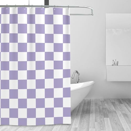 3D Duschvorhang 120x180 Schachbrett Duschvorhang Lila Kariert Bad Vorhang Antischimmel Wasserdicht Duschvorhänge Textil Polyester für Badezimmer Badewannen mit 8 Haken a7239 von Generic
