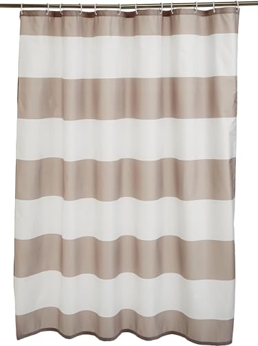 3D Duschvorhang 180x180 Braune Weiße Streifen Duschvorhang Braun Weiß Bad Vorhang Antischimmel Wasserdicht Duschvorhänge Textil Polyester für Badezimmer Badewannen mit 12 Haken a528 von Generic