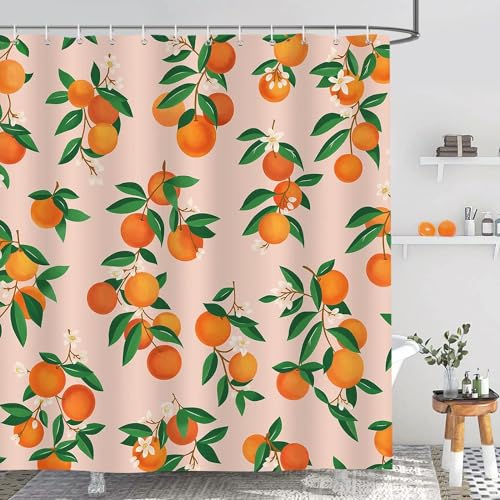 3D Duschvorhang 240x200 Orange Duschvorhang Mandarine Bad Vorhang Antischimmel Wasserdicht Duschvorhänge Textil Polyester für Badezimmer Badewannen mit 12 Haken a4311 von Generic