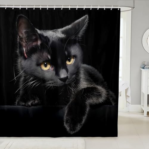 3D Duschvorhang 240x200 Süße Katze Duschvorhang Katze Bad Vorhang Antischimmel Wasserdicht Duschvorhänge Textil Polyester für Badezimmer Badewannen mit 12 Haken a3940 von Generic