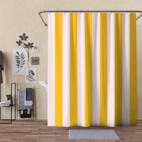 3D Duschvorhang Antischimmel 120 x 200 cm Vertikale Streifen Duschvorhang Gelb, Wasserdicht Polyester Stoff Textil Duschvorhänge Waschbar Bad Vorhäng für Badzimmer mit 8 Haken f-3384 von Generic