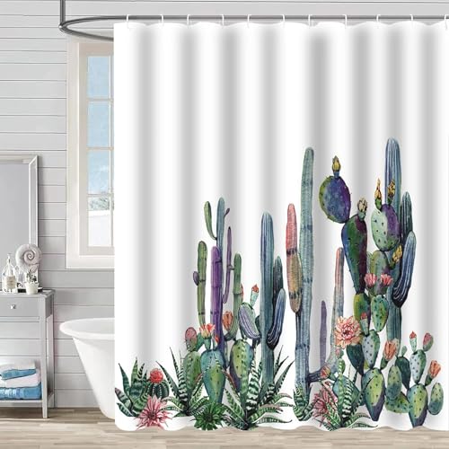 3D Duschvorhang Antischimmel 120x180 cm Kakteen Duschvorhang Kaktus, Wasserdicht Polyester Stoff Textil Duschvorhänge Waschbar Bad Vorhäng für Badzimmer mit 8 Haken e-5259 von Generic