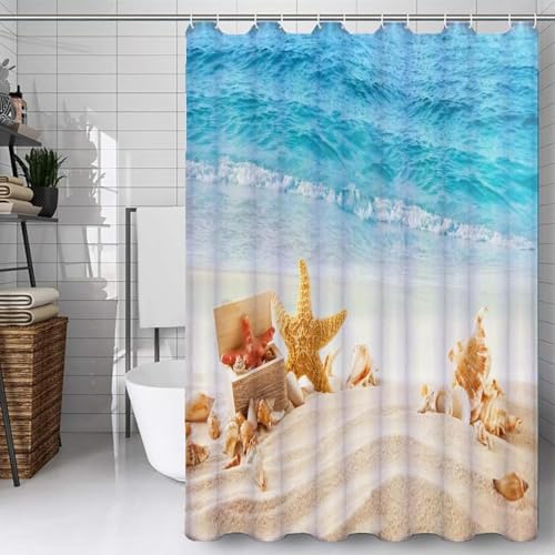 3D Duschvorhang Antischimmel 120x180 cm Meeresstrand Duschvorhang Meereslandschaft, Wasserdicht Polyester Stoff Textil Duschvorhänge Waschbar Bad Vorhäng für Badzimmer mit 8 Haken Y-201 von Generic