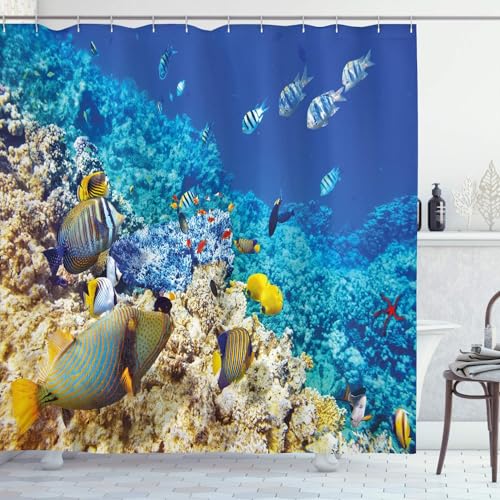 3D Duschvorhang Antischimmel 120x180 cm Meeresthema Duschvorhang Meeresfische, Wasserdicht Polyester Stoff Textil Duschvorhänge Waschbar Bad Vorhäng für Badzimmer mit 8 Haken Y-669 von Generic