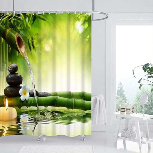 3D Duschvorhang Antischimmel 120x180 cm Spa Duschvorhang Bambuskerzen, Wasserdicht Polyester Stoff Textil Duschvorhänge Waschbar Bad Vorhäng für Badzimmer mit 8 Haken e-5853 von Generic