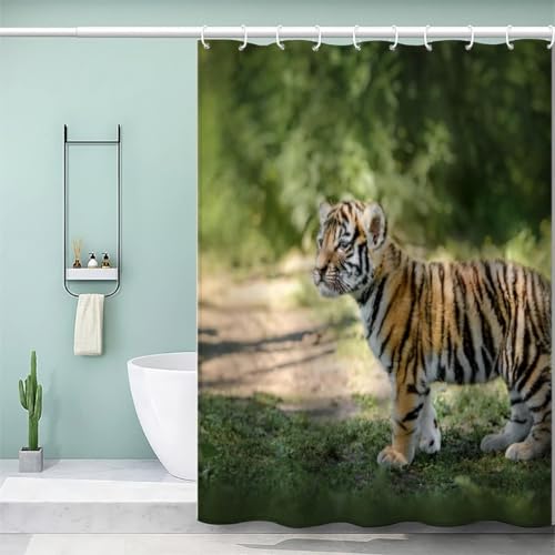 3D Duschvorhang Antischimmel 120x200 cm Süßer Tiger Duschvorhang Tier, Wasserdicht Polyester Stoff Textil Duschvorhänge Waschbar Bad Vorhäng für Badzimmer mit 8 Haken b.1424 von Generic