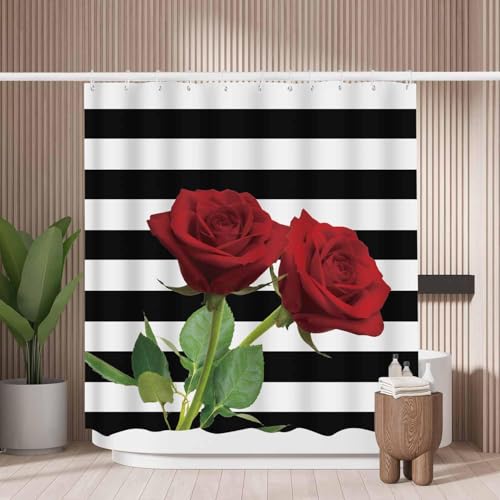 3D Duschvorhang Antischimmel 180x180 cm Rote Rose Duschvorhang Gestreifter Hintergrund, Wasserdicht Polyester Stoff Textil Duschvorhänge Waschbar Bad Vorhäng für Badzimmer mit 12 Haken f-5464 3D Duschvorhang Antischimmel 180x180 cm Rote Rose Duschvorhang Gestreifter Hintergrund, Wasserdicht Polyester Stoff Textil Duschvorhänge Waschbar Bad Vorhäng für Badzimmer mit 12 Haken f-5464 von Generic