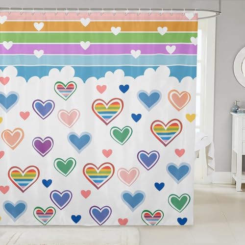 3D Duschvorhang Antischimmel 180x220 cm Herzform Duschvorhang Bunt, Wasserdicht Polyester Stoff Textil Duschvorhänge Waschbar Bad Vorhäng für Badzimmer mit 12 Haken Y-906 von Generic