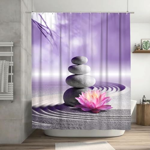 3D Duschvorhang Antischimmel 180x220 cm Spa Duschvorhang Lila, Wasserdicht Polyester Stoff Textil Duschvorhänge Waschbar Bad Vorhäng für Badzimmer mit 12 Haken e-5865 von Generic