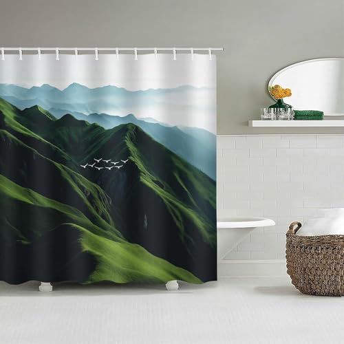 3D Duschvorhang Antischimmel 200x200 cm Berglandschaft Duschvorhang Landschaft, Wasserdicht Polyester Stoff Textil Duschvorhänge Waschbar Bad Vorhäng für Badzimmer mit 12 Haken Y-799 von Generic