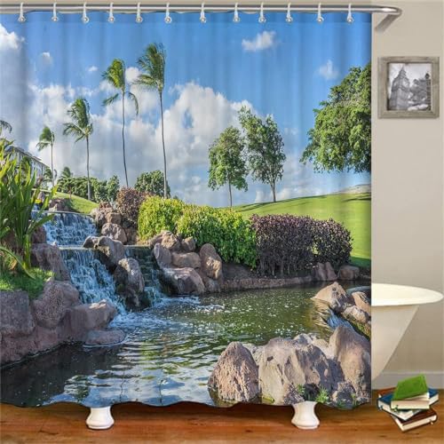 3D Duschvorhang Antischimmel 200x200 cm Europäische Landschaft Duschvorhang Gartenlandschaft, Wasserdicht Polyester Stoff Textil Duschvorhänge Waschbar Bad Vorhäng für Badzimmer mit 12 Haken Y-988 von Generic