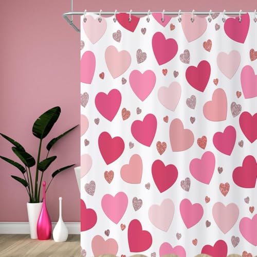 3D Duschvorhang Antischimmel 200x200 cm Herz Duschvorhang Rosa-Rot, Wasserdicht Polyester Stoff Textil Duschvorhänge Waschbar Bad Vorhäng für Badzimmer mit 12 Haken Y-943 von Generic