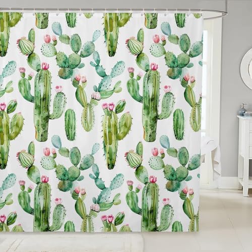 3D Duschvorhang Antischimmel 200x200 cm Kaktus Duschvorhang Pflanzen, Wasserdicht Polyester Stoff Textil Duschvorhänge Waschbar Bad Vorhäng für Badzimmer mit 12 Haken e-5128 von Generic