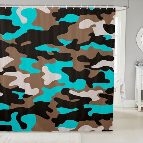 3D Duschvorhang Antischimmel 200x200 cm Tarnung Duschvorhang Kinder Erwachsene, Wasserdicht Polyester Stoff Textil Duschvorhänge Waschbar Bad Vorhäng für Badzimmer mit 12 Haken f-2015 von Generic