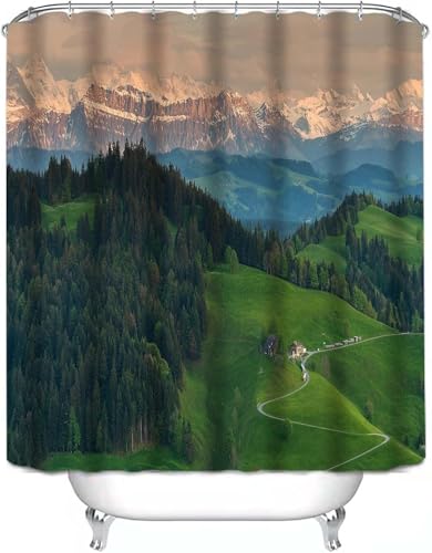 3D Duschvorhang Antischimmel 240x200 cm Grüne Bäume und Berge Duschvorhang Natur, Wasserdicht Polyester Stoff Textil Duschvorhänge Waschbar Bad Vorhäng für Badzimmer mit 12 Haken Y-818 von Generic