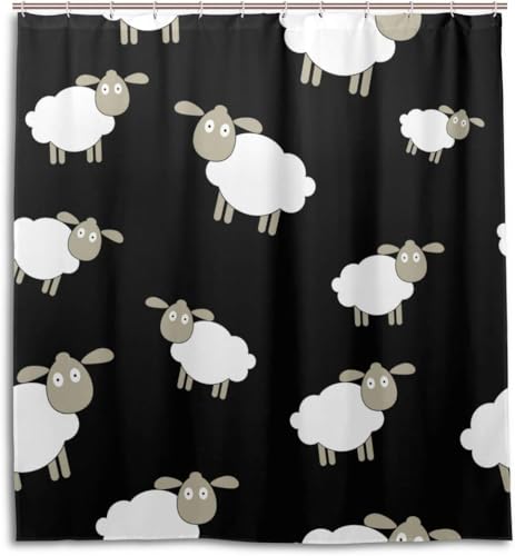 3D Duschvorhang Antischimmel 240x200 cm Süße Schafe Duschvorhang Cartoon, Wasserdicht Polyester Stoff Textil Duschvorhänge Waschbar Bad Vorhäng für Badzimmer mit 12 Haken f-2765 von Generic