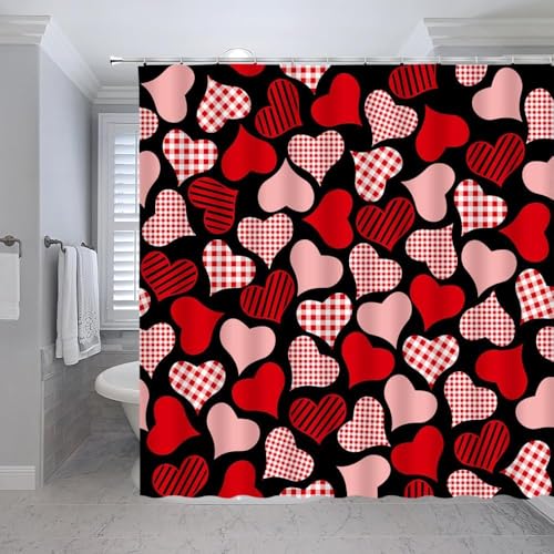 3D Duschvorhang Antischimmel 300x200 cm Herzform Duschvorhang Rot und Rosa, Wasserdicht Polyester Stoff Textil Duschvorhänge Waschbar Bad Vorhäng für Badzimmer mit 12 Haken Y-882 von Generic