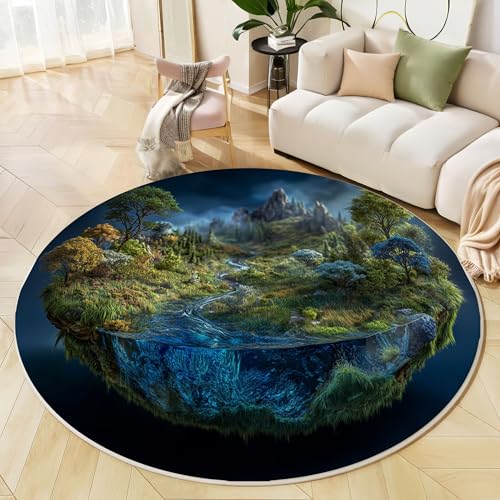 3D-Erde Teppich Rund 140 cm Insel, Wald rutschfest Teppiche Wohnzimmer Runder Waschbar Teppiche Kurzflor Weich Runder Teppich Dunkelblau for Wohnzimmer Schlafzimmer Studie Heimbüro 3D-Erde Teppich Rund 140 cm Insel, Wald rutschfest Teppiche Wohnzimmer Runder Waschbar Teppiche Kurzflor Weich Runder Teppich Dunkelblau for Wohnzimmer Schlafzimmer Studie Heimbüro von Generic