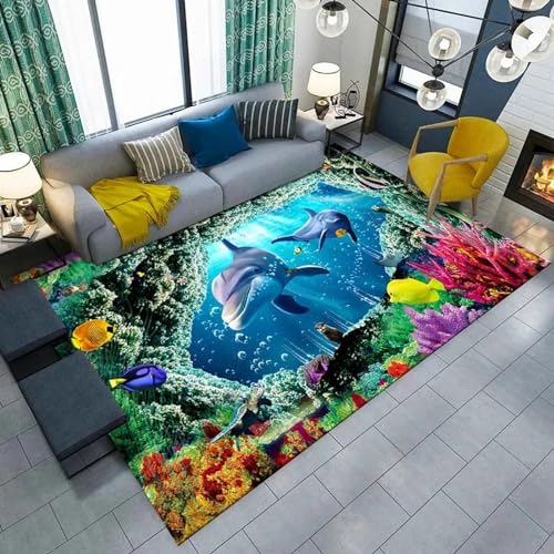 3D Fantasiegeschöpf Fischdelfin Teppiche Für Wohnzimmer Schlafzimmer Dekor Teppich Weiche Flanell Kinderzimmer Spielbereich Teppiche Küche Korridor Esszimmer Bodenmatte 100 X 150 cm -15494744994 von Generic