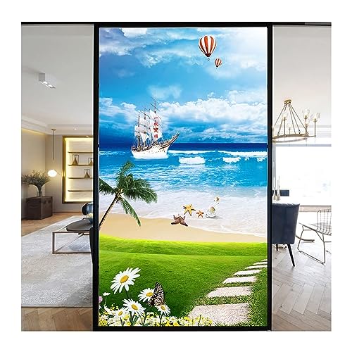 3D Fensterfolie Strand Meer Fensterfolien Selbstklebende Folien Blickdicht Glasaufkleber Statisch Selbsthaftend Ohne Kleber Uv Schutz Fensterfolie Milchglas 50x80cm von Generic