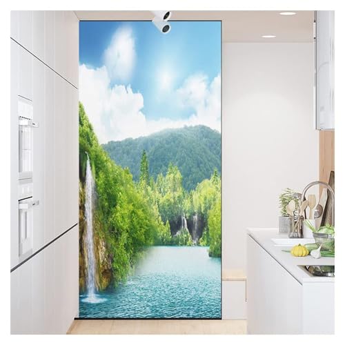 3D Fensterfolie Wasserfall-See-Blaue Himmelswolken Selbsthaftend Statisch Opaque Privacy Glass Sticker Fensteraufkleber Türfolie Ensterfolie Selbsthaftend Blickdicht 50x100cm von Generic