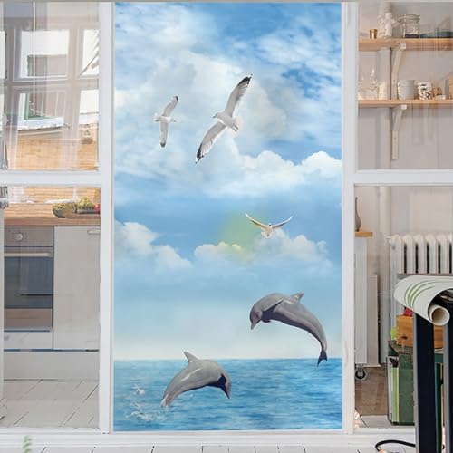 3D Fensterfolie Wunderschöner Himmel- Und Meeresstrand Selbsthaftend Statisch Opaque Privacy Glass Sticker Fensteraufkleber Türfolie Ensterfolie Selbsthaftend Blickdicht 50x100cm von Generic